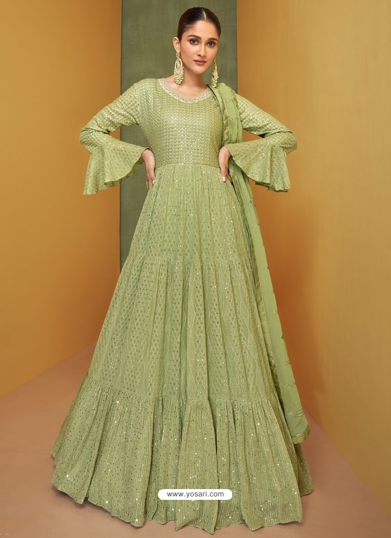 Green Real Georgette Designer Anarkali Suit