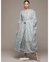 Grey Designer Party Wear Readymade Cotton Suit