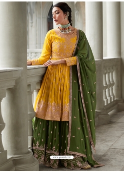Yellow And Green Georgette Heavy Designer Suit