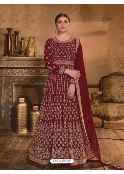 Maroon Designer Georgette Heavy Embroidered Party Wear Suit