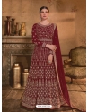 Maroon Designer Georgette Heavy Embroidered Party Wear Suit