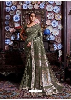 Mehendi Green Banarasi Silk Designer Party Wear Saree
