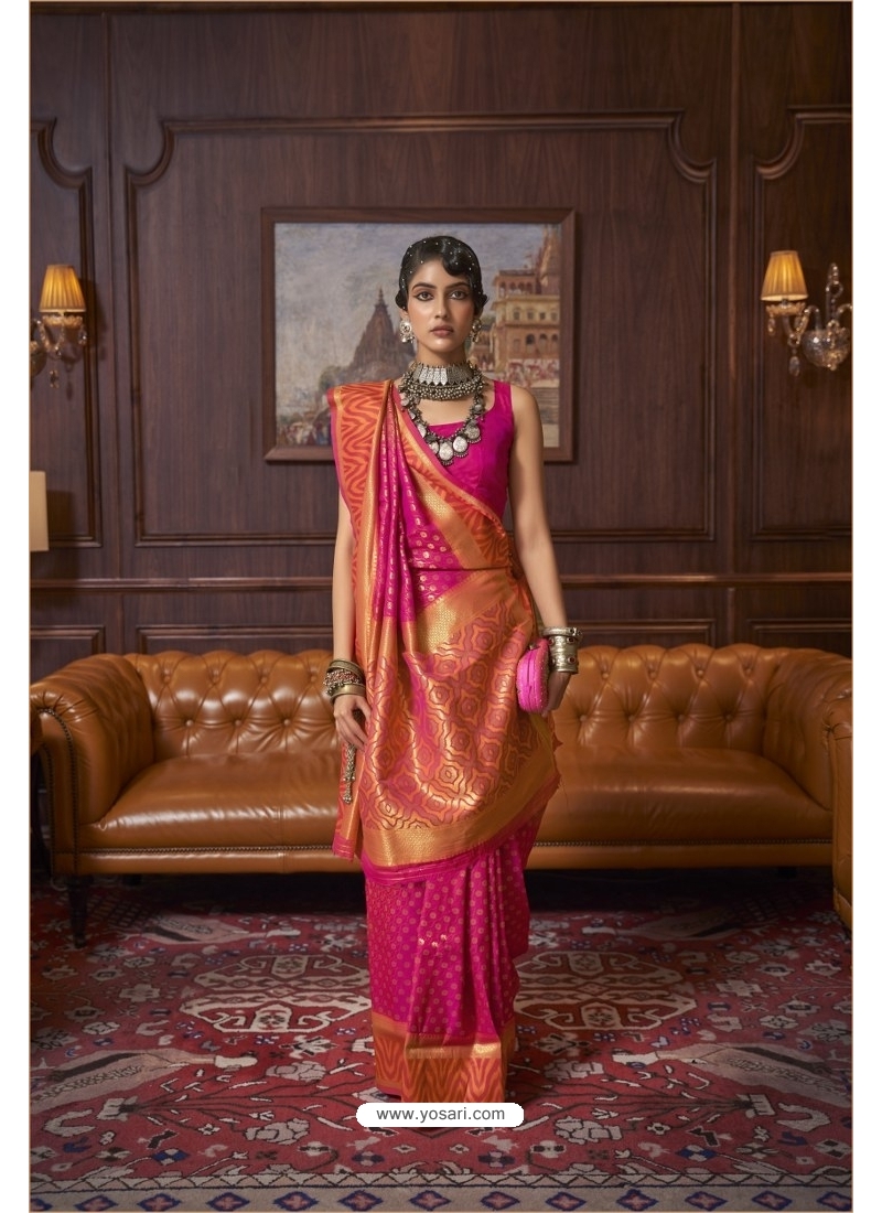 Buy Rani Pink Handloom Weaving Designer Party Wear Saree | Designer Sarees