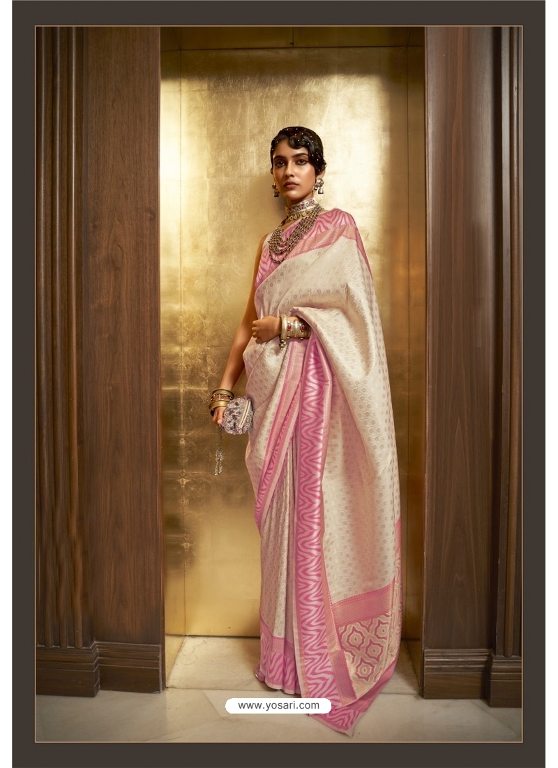 Buy Cream Handloom Weaving Designer Party Wear Saree | Designer Sarees