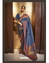 Blue Handloom Weaving Designer Party Wear Saree