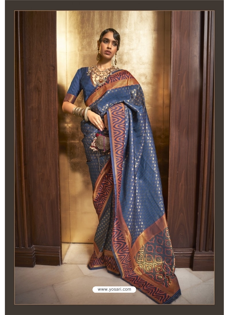 Buy Blue Handloom Weaving Designer Party Wear Saree | Designer Sarees