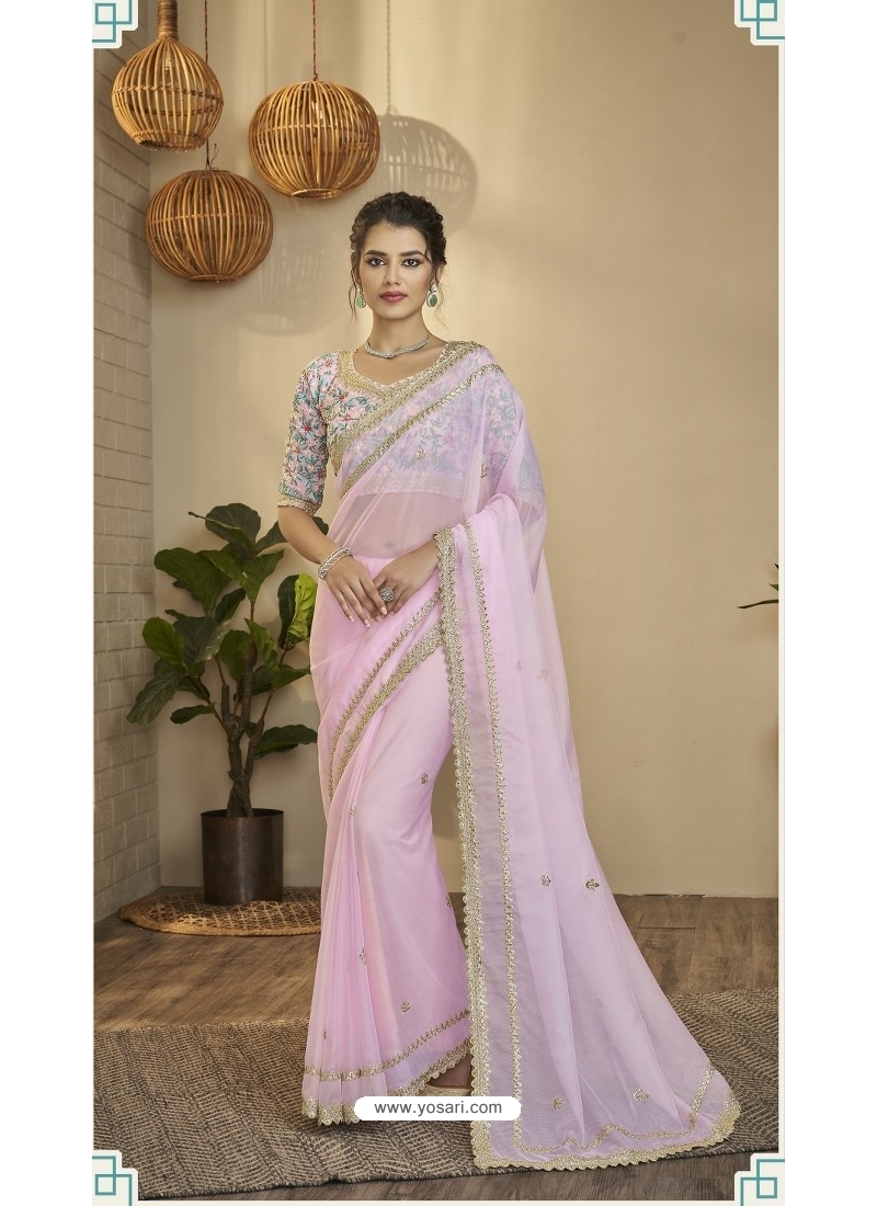 Pretty Light Pink Color Heavy Sequence Work Party Wear Saree