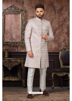 Off White Wedding Wear Heavy Designer Indo Western Sherwani