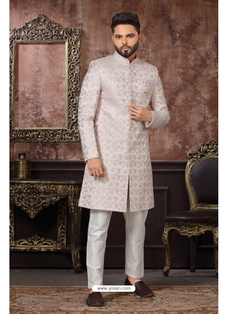 Buy Off White Wedding Wear Heavy Designer Indo Western Sherwani ...