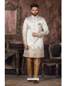 Cream Wedding Wear Heavy Designer Indo Western Sherwani