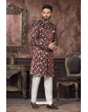 Maroon Wedding Wear Heavy Designer Indo Western Sherwani