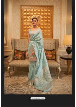 Sky Blue Designer Party Wear Modal Handloom Weaving Saree