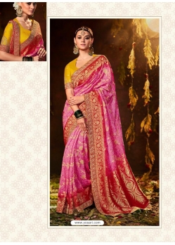 Pink Designer Party Wear Silk Bandhej Saree