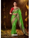 Forest Green Designer Party Wear Silk Bandhej Saree