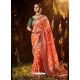 Light Orange Designer Party Wear Silk Bandhej Saree
