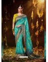 Blue Designer Party Wear Silk Bandhej Saree