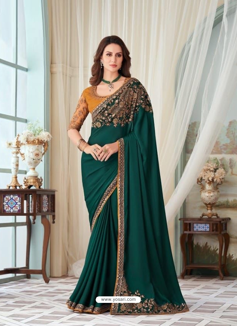 Buy Dark Green Designer Party Wear Heavy Saree | Designer Sarees