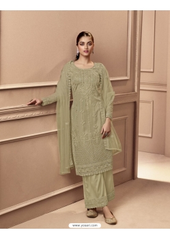 Olive Green Butterfly Net Designer Straight Suit