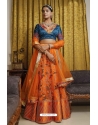 Orange And Blue Premium Net With Silk Designer Lehenga Choli