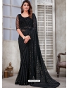 Black Soft Satin Organza Party Wear Saree