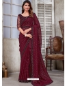 Deep Wine Soft Satin Organza Party Wear Saree