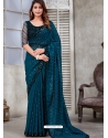 Teal Blue Soft Satin Organza Party Wear Saree