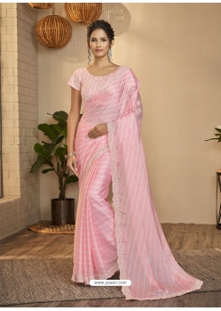 Baby Pink Taby Silk Party Wear Saree