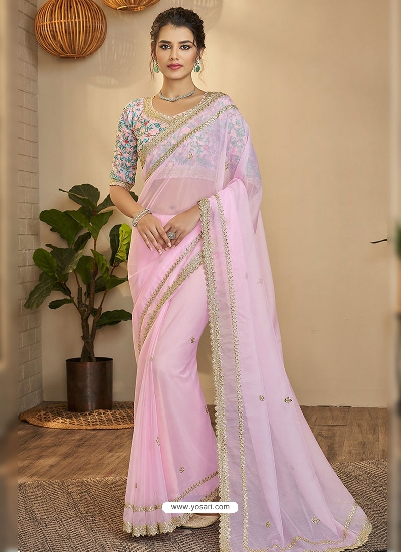 Printed Barfi Silk Party Wear Prachi Desai Baby Pink Saree