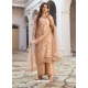 Beige Designer Heavy Butterfly Net Straight Suit