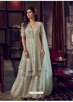 Sky Blue Designer Party Wear Heavy Thread Embroidred Suit