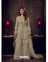 Taupe Designer Party Wear Heavy Thread Embroidred Suit