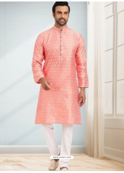 Pink Designer Wear Jacquard Kurta Pajama