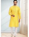 Yellow Designer Wear Jacquard Kurta Pajama