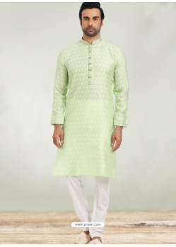 Sea Green Designer Wear Jacquard Kurta Pajama