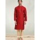 Red Designer Wear Jacquard Kurta Pajama