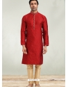 Red Designer Wear Jacquard Kurta Pajama