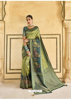 Gorgeous Green Silk Designer Party Wear Saree