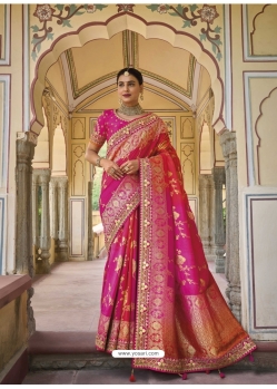 Rani Pink Designer Pure Dola Viscos Wedding Saree