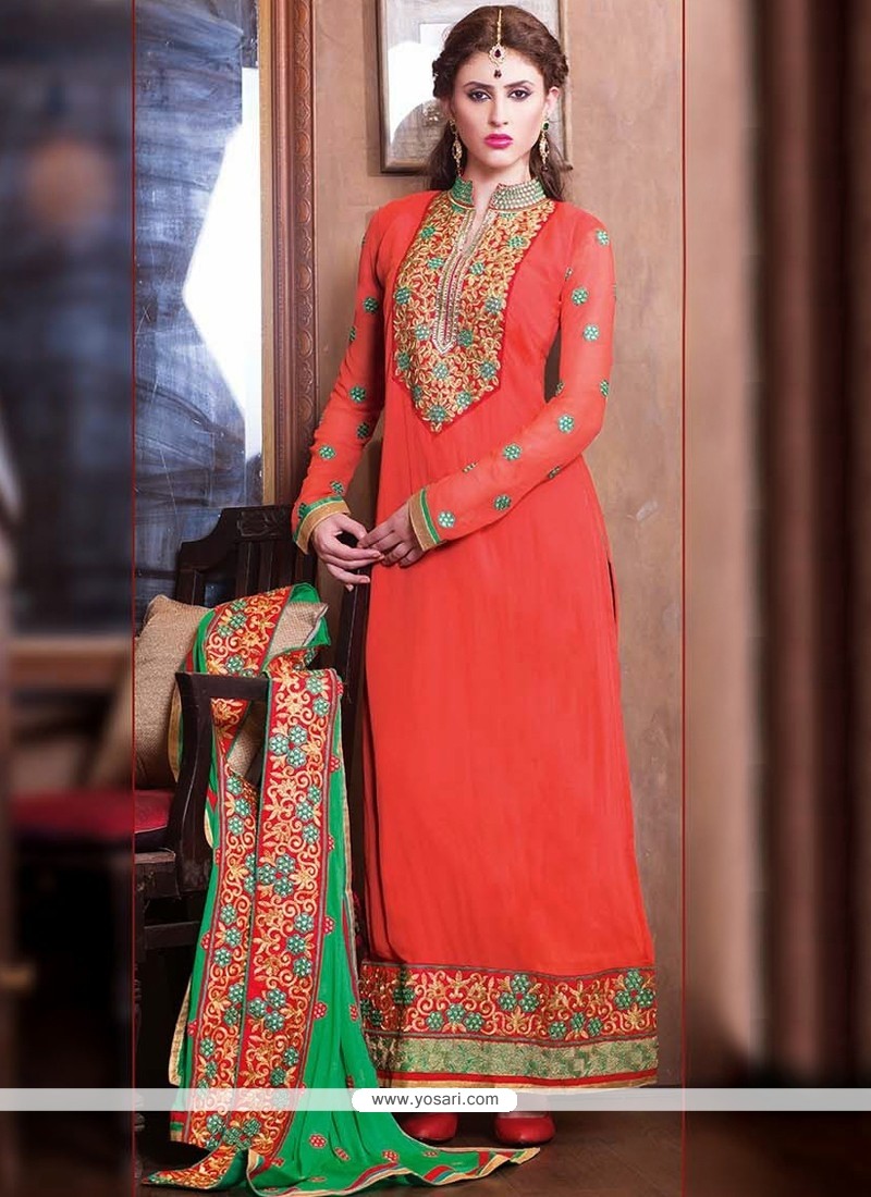 Dazzling Orange Georgette Churidar Salwar Suit