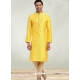 Yellow Designer Mens Wear Jacquard Kurta Pajama