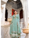 Aqua Mint Party Wear Chinon Designer Suit