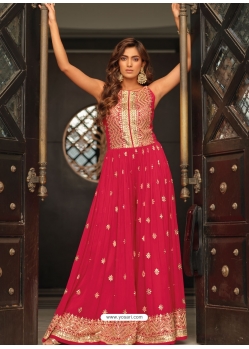 Rani Pink Party Wear Chinon Designer Gown