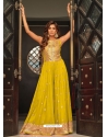 Yellow Party Wear Chinon Designer Gown