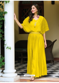 Yellow Heavy Chinon Designer Readymade Gown
