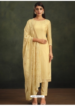 Light Yellow Designer Soft Organza Party Wear Straight Suit