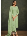 Green Designer Soft Organza Party Wear Straight Suit