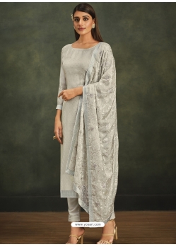 Grey Designer Soft Organza Party Wear Straight Suit