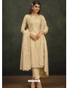 Beige Designer Soft Organza Party Wear Straight Suit