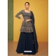 Navy Blue Party Wear Georgette And Chinon Designer Suit