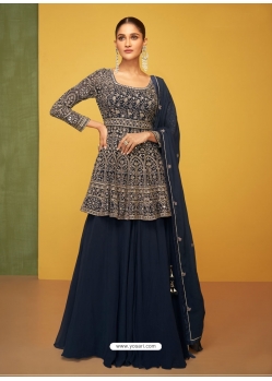 Navy Blue Party Wear Georgette And Chinon Designer Suit